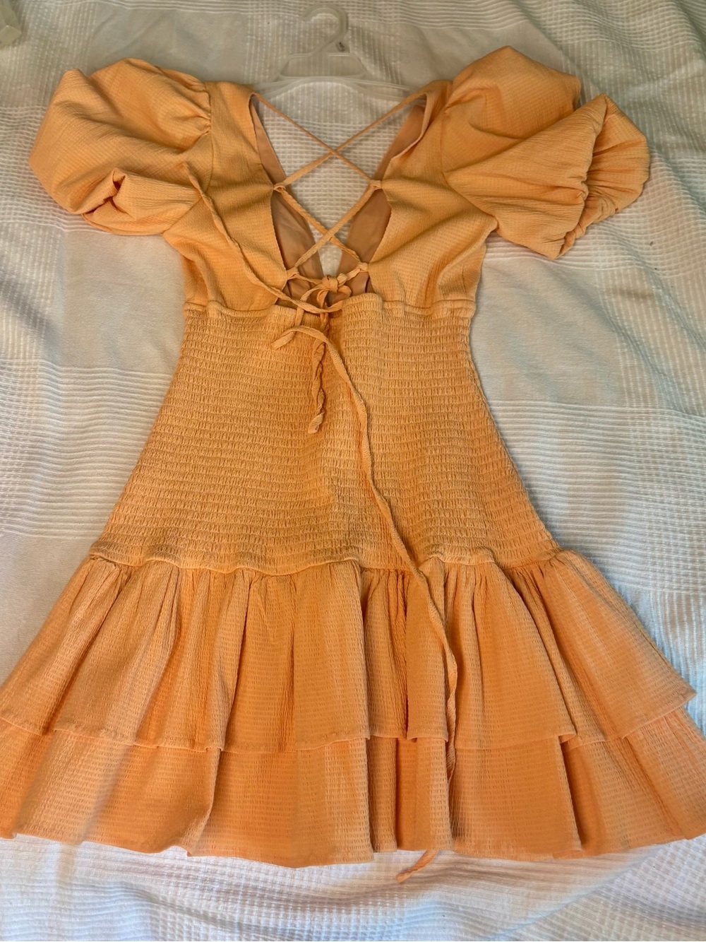 HELLO MOLLY “La Devotee” / peach smocked puff sleeve mini dress. - Picture 9 of 9